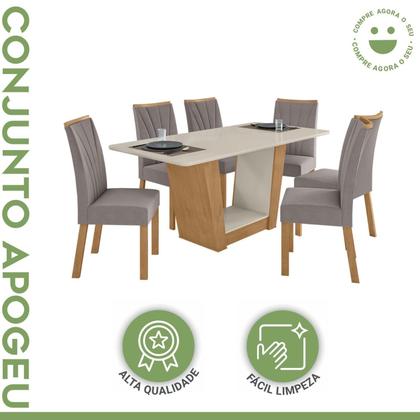 Imagem de Conjunto Sala de Jantar 6 Lugares Retangular Tampo Vidro/MDF Mesa e Cadeiras Apogeu