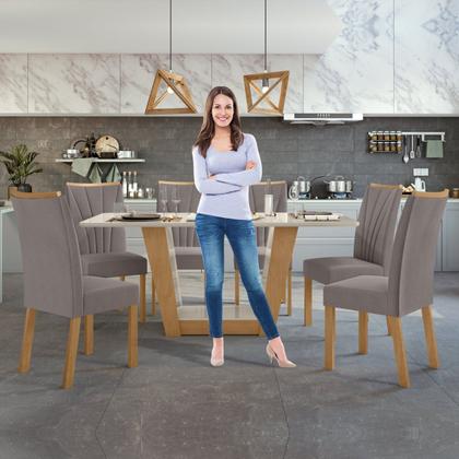 Imagem de Conjunto Sala de Jantar 6 Lugares Retangular Tampo Vidro/MDF Mesa e Cadeiras Apogeu