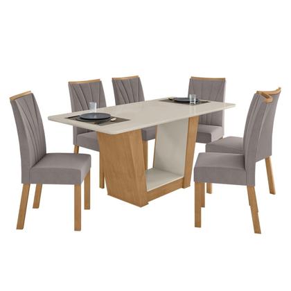 Imagem de Conjunto Sala de Jantar 6 Lugares Retangular Tampo Vidro/MDF Mesa e Cadeiras Apogeu