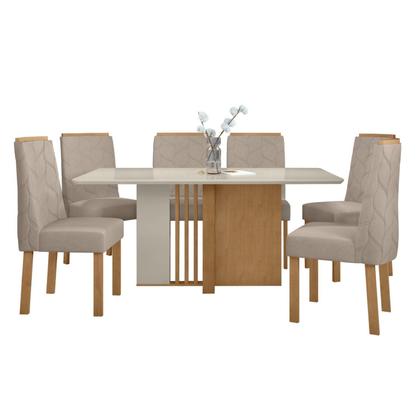 Imagem de Conjunto Sala de Jantar 6 Lugares Retangular Tampo Vidro/MDF Mesa e Cadeiras Astrid