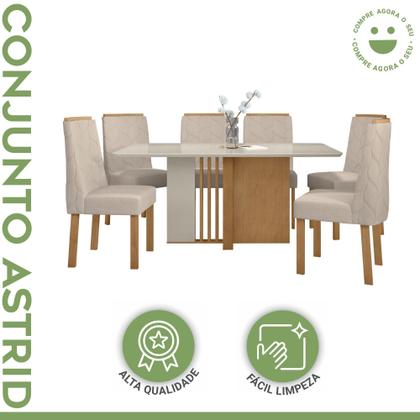 Imagem de Conjunto Sala de Jantar 6 Lugares Retangular Tampo Vidro/MDF Mesa e Cadeiras Astrid