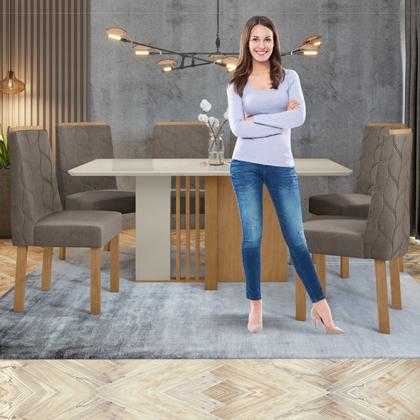 Imagem de Conjunto Sala de Jantar 6 Lugares Retangular Tampo Vidro/MDF Mesa e Cadeiras Astrid