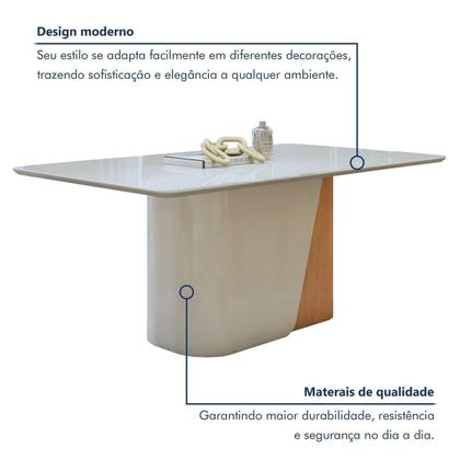 Imagem de Conjunto Sala de Jantar 6 Lugares Retangular Tampo Vidro/MDF Mesa Luar com Cadeiras Apogeu