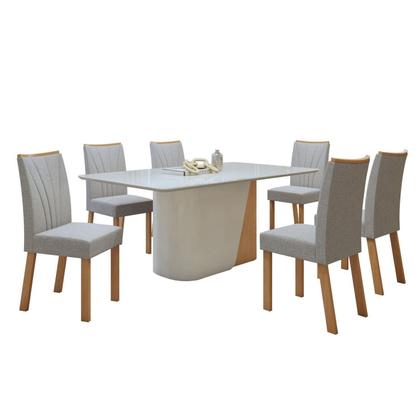 Imagem de Conjunto Sala de Jantar 6 Lugares Retangular Tampo Vidro/MDF Mesa Luar com Cadeiras Apogeu