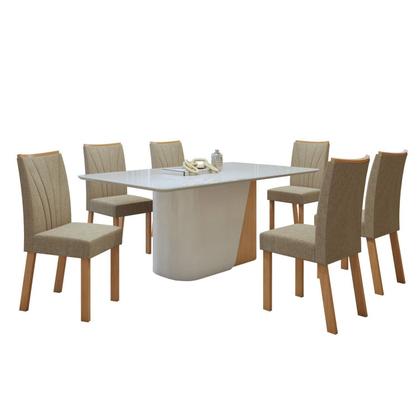 Imagem de Conjunto Sala de Jantar 6 Lugares Retangular Tampo Vidro/MDF Mesa Luar com Cadeiras Apogeu