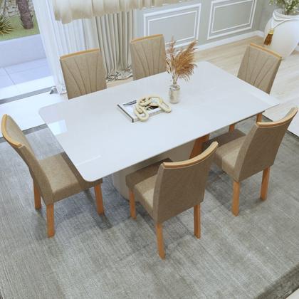 Imagem de Conjunto Sala de Jantar 6 Lugares Retangular Tampo Vidro/MDF Mesa Luar com Cadeiras Apogeu