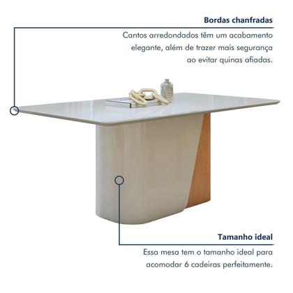 Imagem de Conjunto Sala de Jantar 6 Lugares Retangular Tampo Vidro/MDF Mesa Luar com Cadeiras Apogeu
