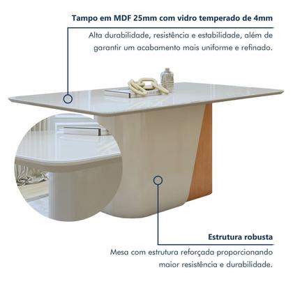 Imagem de Conjunto Sala de Jantar 6 Lugares Retangular Tampo Vidro/MDF Mesa Luar com Cadeiras Apogeu