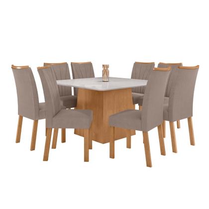 Imagem de Conjunto Sala de Jantar 8 Lugares Quadrada Tampo Vidro/MDF Mesa Nevada com Cadeiras Apogeu