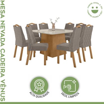 Imagem de Conjunto Sala de Jantar 8 Lugares Quadrada Tampo Vidro/MDF Mesa Nevada e Cadeiras Vênus