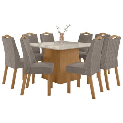 Imagem de Conjunto Sala de Jantar 8 Lugares Quadrada Tampo Vidro/MDF Mesa Nevada e Cadeiras Vênus