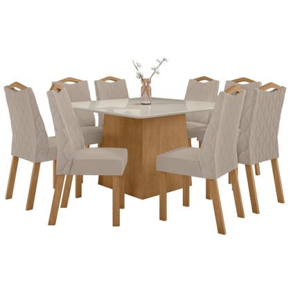 Imagem de Conjunto Sala de Jantar 8 Lugares Quadrada Tampo Vidro/MDF Mesa Nevada e Cadeiras Vênus