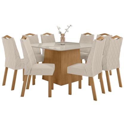 Imagem de Conjunto Sala de Jantar 8 Lugares Quadrada Tampo Vidro/MDF Mesa Nevada e Cadeiras Vênus