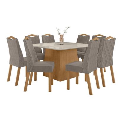 Imagem de Conjunto Sala de Jantar 8 Lugares Quadrada Tampo Vidro/MDF Mesa Nevada e Cadeiras Vênus