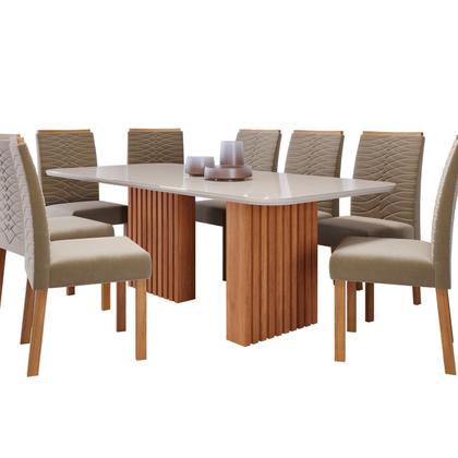 Imagem de Conjunto Sala de Jantar 8 Lugares Retangular Tampo de Vidro/MDF Ester Cadeiras Clarice Marrom/Cinamo