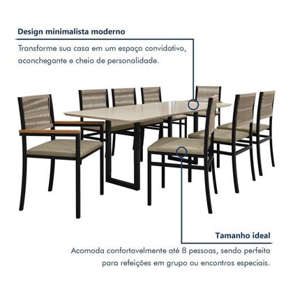 Imagem de Conjunto Sala de Jantar 8 Lugares Retangular Tampo de Vidro Mesa Itália com Cadeiras Barcelona