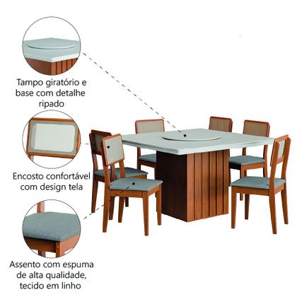 Imagem de Conjunto Sala de Jantar Amsterdã New Mesa com Tampo Giratório 6 Cadeiras Santiago Madeirado/Cinza