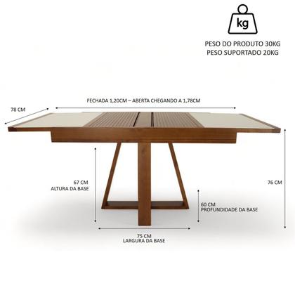 Imagem de Conjunto Sala de Jantar Atena Mesa Extensível 178x78cm Tampo Vidro 6 Cadeiras Assento Estofado