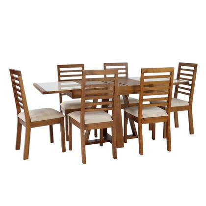 Imagem de Conjunto Sala de Jantar Atena Mesa Extensível 178x78cm Tampo Vidro 6 Cadeiras Assento Estofado