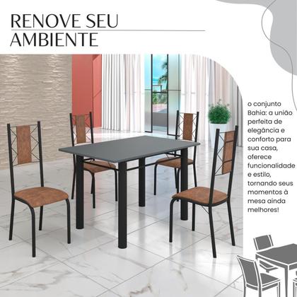 Imagem de Conjunto Sala de Jantar Bahia Mesa Tubo 120x75cm Tampo Madeira com 4 Cadeiras