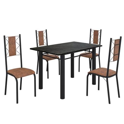 Imagem de Conjunto Sala de Jantar Bahia Mesa Tubo 120x75cm Tampo Madeira Indiana com 4 Cadeiras