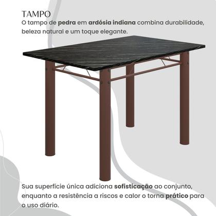 Imagem de Conjunto Sala de Jantar Bahia Mesa Tubo 120x75cm Tampo Pedra Ardósia Indiana com 4 Cadeiras