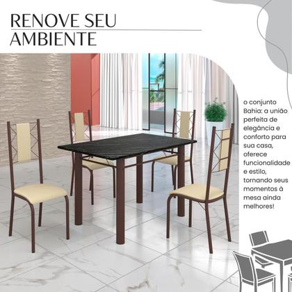 Imagem de Conjunto Sala de Jantar Bahia Mesa Tubo 120x75cm Tampo Pedra Ardósia Indiana com 4 Cadeiras