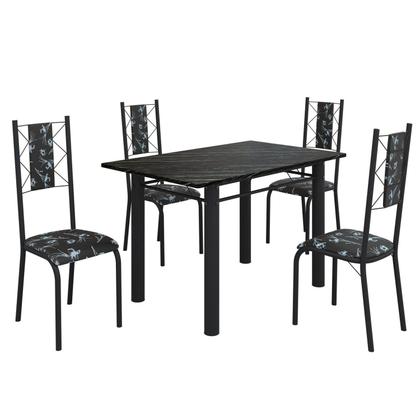 Imagem de Conjunto Sala de Jantar Bahia Mesa Tubo 120x75cm Tampo Pedra Ardósia Indiana com 4 Cadeiras