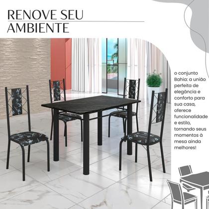 Imagem de Conjunto Sala de Jantar Bahia Mesa Tubo 120x75cm Tampo Pedra Ardósia Indiana com 4 Cadeiras
