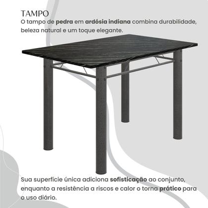 Imagem de Conjunto Sala de Jantar Bahia Mesa Tubo 120x75cm Tampo Pedra Ardósia Indiana com 4 Cadeiras