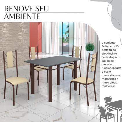 Imagem de Conjunto Sala de Jantar Bahia Mesa Tubo 120x75cm Tampo Pedra com 4 Cadeiras