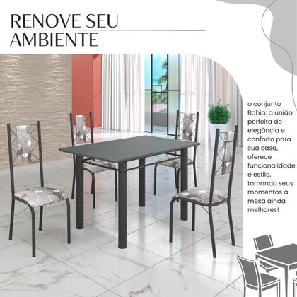 Imagem de Conjunto Sala de Jantar Bahia Mesa Tubo 120x75cm Tampo Pedra com 4 Cadeiras