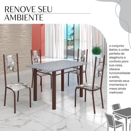 Imagem de Conjunto Sala de Jantar Bahia Mesa Tubo 120x75cm Tampo Pedra Granito Ocre com 4 Cadeiras