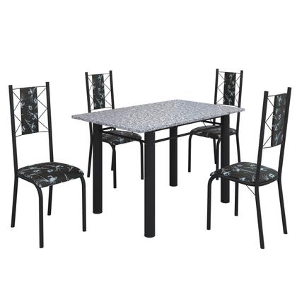 Imagem de Conjunto Sala de Jantar Bahia Mesa Tubo 120x75cm Tampo Pedra Granito Ocre com 4 Cadeiras