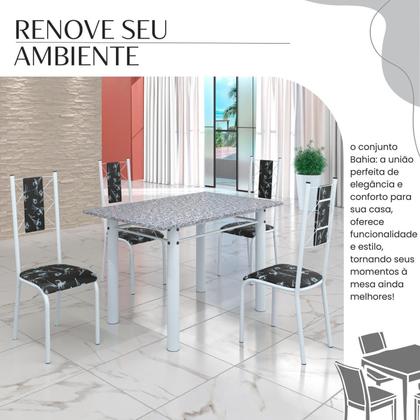 Imagem de Conjunto Sala de Jantar Bahia Mesa Tubo 120x75cm Tampo Pedra Granito Ocre com 4 Cadeiras