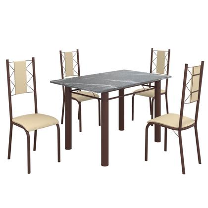 Imagem de Conjunto Sala de Jantar Bahia Mesa Tubo 120x75cm Tampo Pedra Granito Topázio com 4 Cadeiras