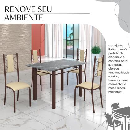 Imagem de Conjunto Sala de Jantar Bahia Mesa Tubo 120x75cm Tampo Pedra Granito Topázio com 4 Cadeiras