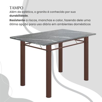 Imagem de Conjunto Sala de Jantar Bahia Mesa Tubo 120x75cm Tampo Pedra Granito Topázio com 4 Cadeiras