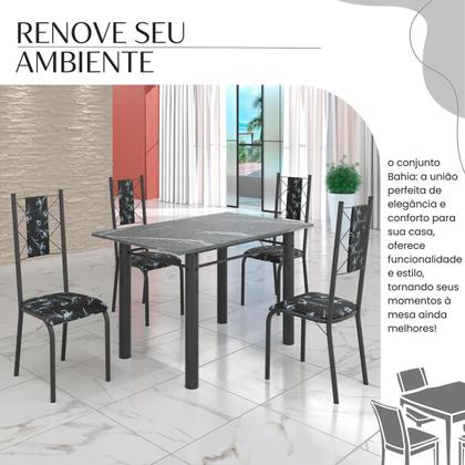 Imagem de Conjunto Sala de Jantar Bahia Mesa Tubo 120x75cm Tampo Pedra Granito Topázio com 4 Cadeiras