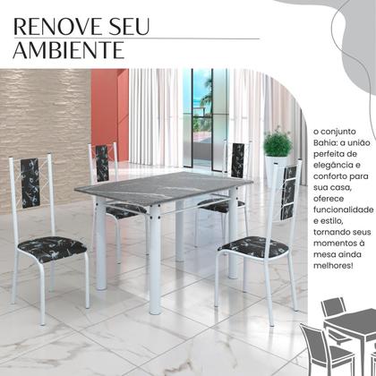 Imagem de Conjunto Sala de Jantar Bahia Mesa Tubo 120x75cm Tampo Pedra Granito Topázio com 4 Cadeiras