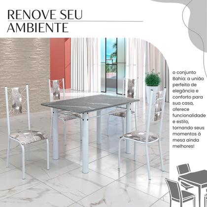 Imagem de Conjunto Sala de Jantar Bahia Mesa Tubo 120x75cm Tampo Pedra Granito Topázio com 4 Cadeiras