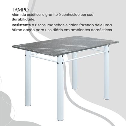 Imagem de Conjunto Sala de Jantar Bahia Mesa Tubo 120x75cm Tampo Pedra Granito Topázio com 4 Cadeiras