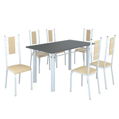 Imagem de Conjunto Sala de Jantar Bahia Mesa Tubo 140x75cm Tampo Madeira com 6 Cadeiras