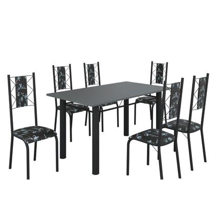 Imagem de Conjunto Sala de Jantar Bahia Mesa Tubo 140x75cm Tampo Madeira com 6 Cadeiras