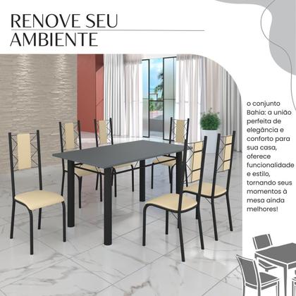 Imagem de Conjunto Sala de Jantar Bahia Mesa Tubo 140x75cm Tampo Madeira com 6 Cadeiras