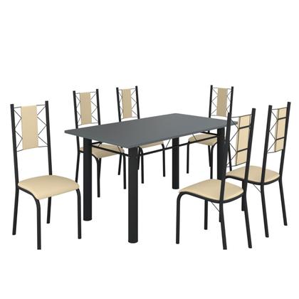 Imagem de Conjunto Sala de Jantar Bahia Mesa Tubo 140x75cm Tampo Madeira com 6 Cadeiras