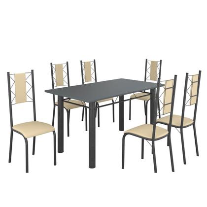 Imagem de Conjunto Sala de Jantar Bahia Mesa Tubo 140x75cm Tampo Madeira com 6 Cadeiras