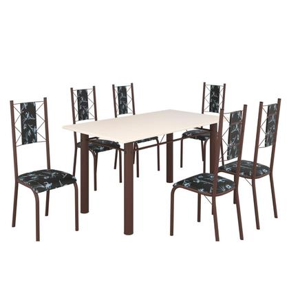 Imagem de Conjunto Sala de Jantar Bahia Mesa Tubo 140x75cm Tampo Madeira com 6 Cadeiras