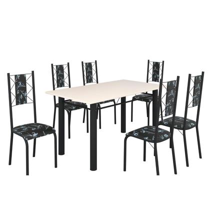 Imagem de Conjunto Sala de Jantar Bahia Mesa Tubo 140x75cm Tampo Madeira com 6 Cadeiras