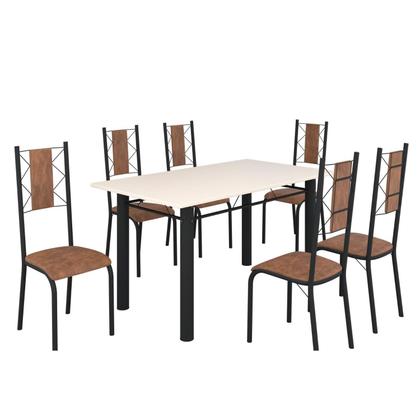 Imagem de Conjunto Sala de Jantar Bahia Mesa Tubo 140x75cm Tampo Madeira com 6 Cadeiras